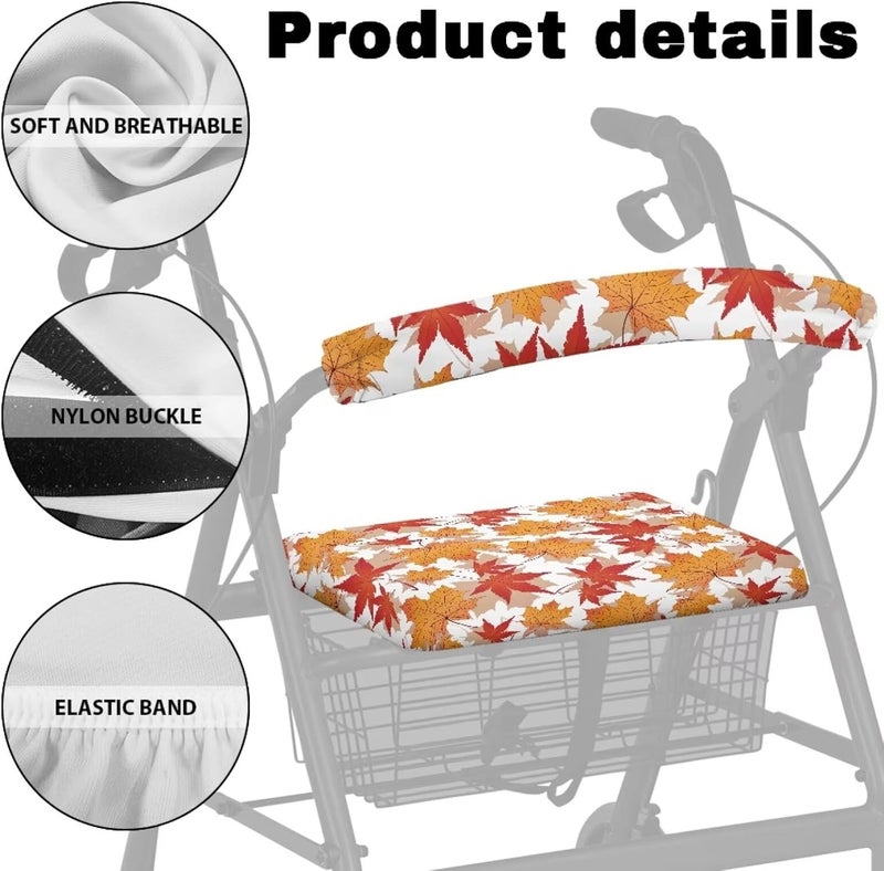 LedBack Thanksgiving Rollator Walker for Seniors - Fall Leaves Seat Cover Accessories - Washable Universal Walker Seat and Backrest Covers - Image 4